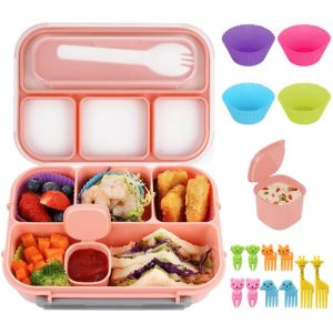 Bo&icirc;te &agrave; lunch Bento &agrave; 4 compartiments, r&eacute;cipient &agrave; sauce, couverts, pics &agrave; ap&eacute;ritif et moules &agrave; muffins pour l'&eacute;cole//..