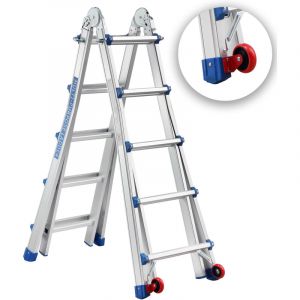 &Eacute;chelle T&eacute;lescopique Articul&eacute;e en Aluminium 5,1 M TEENO, Escalier Articul&eacute; Pliable T&eacute;lescopique Escabeau 5 x 5 Marches avec D&eacute;tachable Roues,
