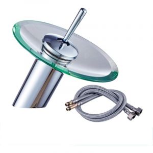 Robinet De Bassin &Agrave; Rotation 360 &deg;, Mitigeur d'eau Froide Et Chaude &Agrave; Une Seule Poign&eacute;e, Robinetterie De Lavabo en Verre Cascade De Salle De