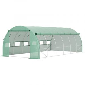 Serre de jardin serre tunnel 18 m&sup2; avec porte, parois lat&eacute;rales enroulables 12 fen&ecirc;tres acier PE 4 x 3 x 2 m vert