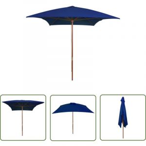 The Living Store Parasol de jardin avec mât en bois bleu 200x300 cm - Parasol De Jardin - Parasol En Bois - Parasol Bleu - Parasol Rectangulaire