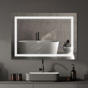 Sanitemodar - led Miroir de Salle de Bain 80 x 100 cm, Miroir de Salle de Bain avec Bande led Double Luminosité, Miroir de Courtoisie avec