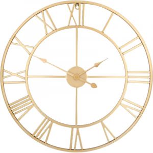 Grande Horloge Murale Ronde en m&eacute;tal de Style Vintage Silencieux sans tic-tac &agrave; Piles 40 cm Or Chiffres Romains horloges pour Salon Chambre Cuisine