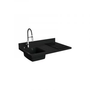 Cuisibane - Plan de travail monobloc PlaniQuartz avec évier - 100 cm - Nero - évier à gauche - Plaque de cuisson Induction