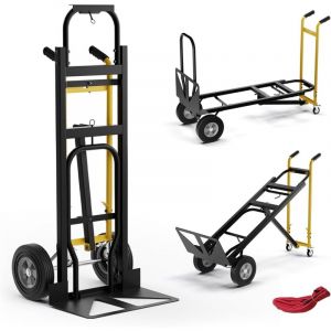 GOPLUS 3-en-1 Chariot Diable &agrave; Main en M&eacute;tal avec Roues en Caoutchouc Universelles, Capacit&eacute; 450 kg, Chariot Pliable Industriel pour Transport et
