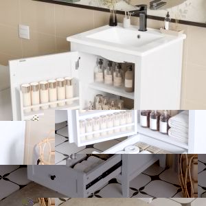 Tanant - Meuble sous vasque simple, avec tiroirs et portes de rangement, étagère réglable, vasque en céramique, Meuble de salle de bain, 51 x 46 x 85