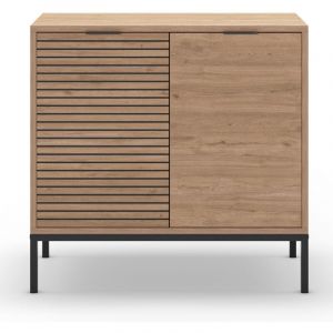 Buffet, meuble de rangement avec 2 portes aspect bois coloris naturel, pieds en m&eacute;tal coloris noir - Longueur 80 x Profondeur 40 x Hauteur 80 cm