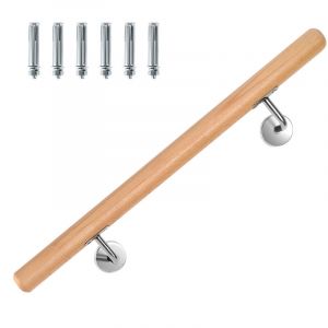 Wolketon Main courante h&ecirc;tre 50cm support de main courante tige de garde-corps avec support coud&eacute;