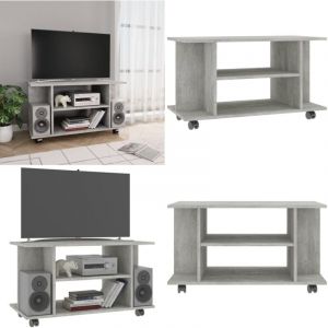 Meuble tv et roulettes gris béton 80x40x45 cm bois d'ingénierie - Meuble Tv - Meuble Téléviseur - Rangement Tv - Unité Tv - Support Tv - Home & Living