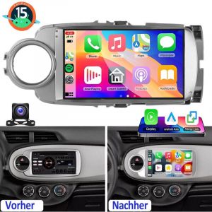 Autoradio Android 15 pouces compatible CarPlay pour Toyota Yaris 2011-2018, 32/64 Go, RDS, GPS, navigation, Wi-Fi et commandes au volant. - 4+64G CAM