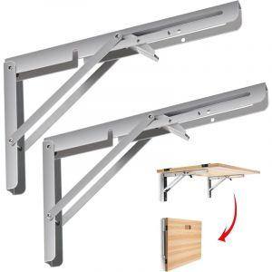 console pliante Heavy Duty, 2 pièces 300mm acier inoxydable étagère pliante support d'angle, 90 ° paroi de table pliante pour Bureau, table, mur,
