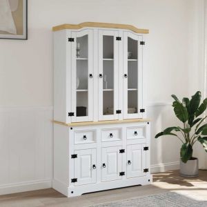 Buffet haut, Enfilade, Armoire de cuisine Corona blanc 112x43x196 cm bois massif pin mexicain QWE35348 design in