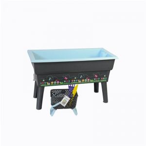 Calipso - Jardiniere mini junior 40L Gris/Bleu Pastel + 1 panier Kajo 4 l + 2 outils de jardin plastiques