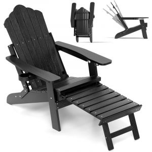 Goplus - Chaise Adirondack Réglable,Pliable à 4 Positions avec Repose-Pieds Rétractable,Fabriqué en hips avec Porte-Gobelet,Noir