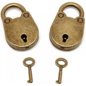 Lot de 2 mini cadenas en forme d'archaize de style ancien avec clé, mini cadenas bronze antique - ZVD