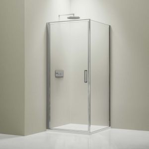 Cabine de douche d'angle en verre trempé 6mm, paroi de douche en coin avec porte battante, Profilé chrome - 80x80x195cm - EX416S - Bernstein