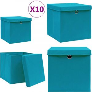 Vidaxl - Boîtes de rangement avec couvercles 10pcs 28x28x28cm Bleu azuré - boîte de rangement - boîtes de rangement - Home & Living - Bleu