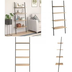 &Eacute;tag&egrave;re inclin&eacute;e &agrave; 4 niveaux Marron clair et noir 64x34x150,5cm - Biblioth&egrave;que Murale - &Eacute;tag&egrave;re Inclin&eacute;e - Meuble Rangement - &Eacute;tag&egrave;re Design