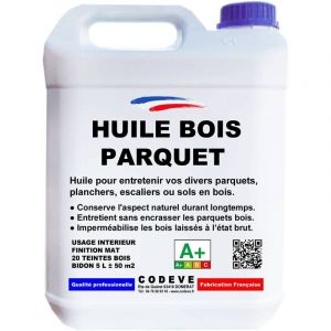 Codève Bois - Huile Parquet - 5 l - Codeve Bois - Chêne clair - Pour La Protection D'un Parquet Massif, Plancher, Escalier, Sol En Bois.