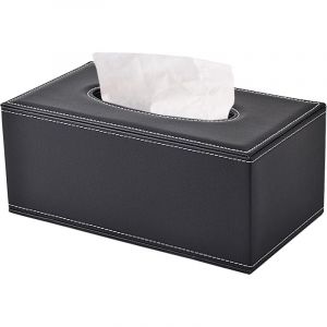 Bo&icirc;tes &agrave; Mouchoir en Cuir PU,Mouchoir Distributeur,Rectangulaire Porte Mouchoir,Support de bo&icirc;te pour Maison Voiture Bureau D&eacute;corations Stockage,Noir