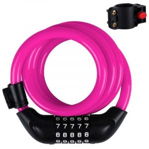 Serrure V&eacute;lo 120 cm &agrave; Combinaison Num&eacute;rique 5 Chiffres pour Moto Trottinette Valise Porte Rose