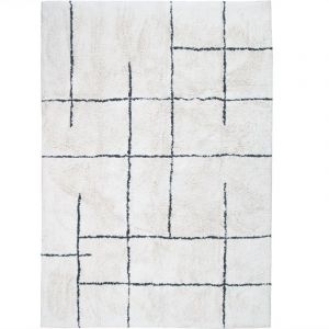 ATLAS - Tapis salon lavable berb&egrave;re en coton &eacute;cru 60x90