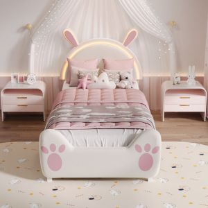 Lit simple 90x200, Lit Enfant avec T&ecirc;te de Lit Capitonn&eacute;e &ndash; Confortable et Design, Sommier &agrave; Lattes Inclus &ndash; Blanc