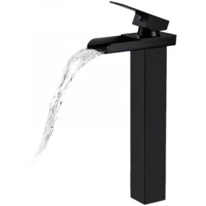 Robinet de salle de bain cascade noir mat, robinet mitigeur de lavabo cascade haute, robinet de lavabo avec bec sur&eacute;lev&eacute; (plomberie non incluse)