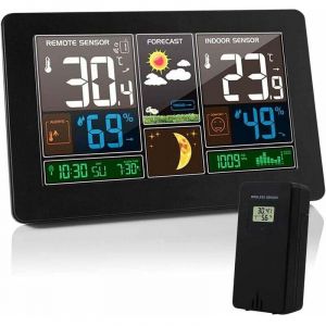 Station M&eacute;t&eacute;o Thermom&egrave;tre Hygrom&egrave;tre Barom&egrave;tre Int&eacute;rieur Ext&eacute;rieur avec Capteur LED Ecran, R&eacute;tro-&eacute;clairage Horloge Num&eacute;rique Affichage Heure Date