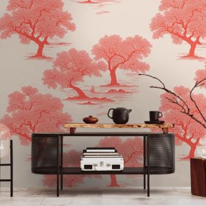 Papier peint photo Profhome 398761 papier peint intiss&eacute; gaufr&eacute; &agrave; chaud lisse avec un dessin asiatique mat rouge blanc 1,59 m x 2,8 m