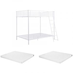Lits superposés 2 x 140 x 190 cm - Métal - Blanc + Matelas - GEMINI II