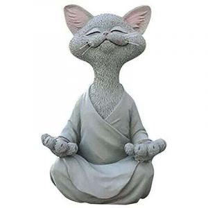 Chat Figurine, Méditation Yoga Chat Heureux, Zen Chat Pose Détendue Sculpture pour la Maison Extérieure Pelouse Décoration Cadeaux pour Les Amoureux