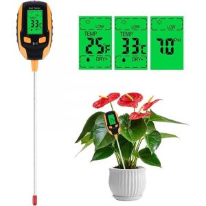 Testeur de sol 4 en 1, testeur d'humidité, pH mètre, kit de test numérique de sol, pH température du sol, lumière du soleil, test d'acidité pour