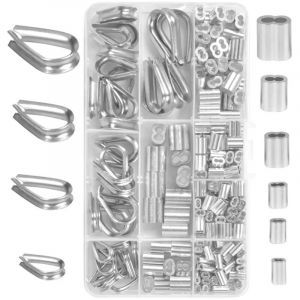 Kit de 225 cosses de câble en acier inoxydable M1.2-M5 et manchons de sertissage, clip en aluminium, manchon de sertissage pour cosses de câble Lefo