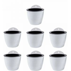 Jardini&egrave;res Suspendues &agrave; Arrosage Automatique Lot de 7 Deco Mural Pot de Fleur Interieur, Exterieur Decoration Murale Fen&ecirc;tre Blanc Plastique
