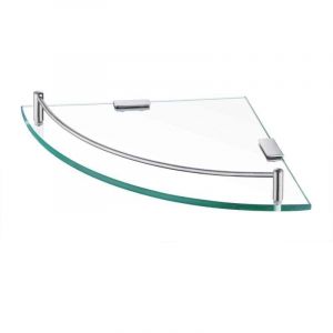 &Eacute;tag&egrave;re Murale d'Angle en Verre Tremp&eacute; pour Salle de Bain avec Porte-Serviettes Acier Inoxydable