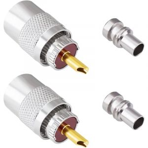 PL259 Lot de 2 connecteurs coaxiaux uhf males à souder avec réducteurs 50 Ohm pour RG58, RG59, RG8, RG8x, RG213, RG142, LMR195, LMR400, cable