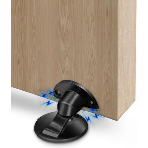 Roleader - Butée de porte magnétique très résistante en acier inoxydable - Fermeture magnétique invisible - Noir - Avec butée de porte autocollante 3M