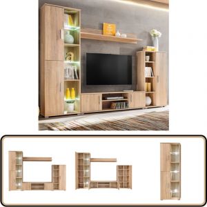 Unit&eacute; murale TV avec lumi&egrave;res LED Ch&ecirc;ne sonoma - Meuble Tv - Unit&eacute;s Murales - Rangement Mural - Biblioth&egrave;que Murale - D&eacute;coration Int&eacute;rieure