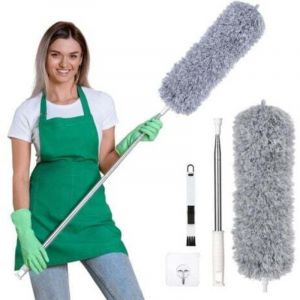 Plumeau Poussi&egrave;re,Plumeau T&eacute;lescopique,Plumeau Microfibre avec Poign&eacute;e en Acier Inoxydable,Plumeau Lavable Parfait pour &Eacute;liminer la Poussi&egrave;re chez