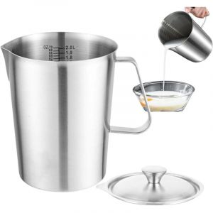 Pichet &Agrave; Lait Inox 2L Pot &Agrave; Lait Mousser Metal Baristas Avec Mesure Mark Et Couvercle, Pichet De Frottement De Lait Pour Caf&eacute; Pour La Cr&eacute;ation