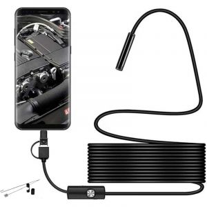 Beijiyi - 5 m, cam&eacute;ra d'inspection usb 3 en 1 de Type c, 6 lumi&egrave;res led r&eacute;glables, cam&eacute;ra d'inspection