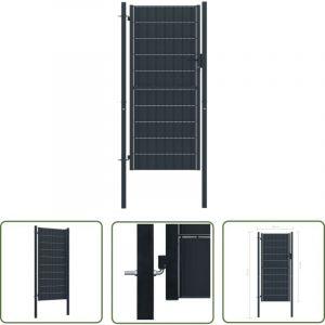 Doc&et² - The Living Store Portail de clôture pvc et acier 100x124 cm Anthracite - Portail De Cloture - Portillon - Clôture Jardin - Porte De Jardin