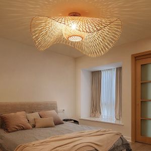 Rapanda - Plafonnier Vintage en Rotin,Plafonnier Rond Rétro Bambou Rotin Chambre Plafonnier Salon Pendentif Lumière Salle d'étude Balcon Entrée Allée