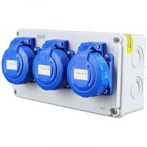 Coffret de Chantier Ext&eacute;rieur IP67 avec 3 Prises 230V 16A, Bloc de Prises &Eacute;tanche Pr&eacute;c&acirc;bl&eacute; pour Jardin, Atelier et Bricolage