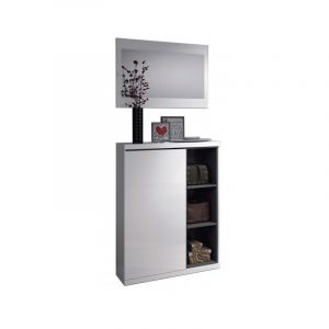 Abitare - Meuble entrée 79x25x108h cm avec range-chaussures et miroir, blanc brillant gris cendré - Alhena