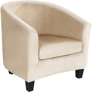 Velours Housse de Fauteuil Club Cabriolet Ensemble de 2 Pi&egrave;ces avec Housse de Coussin, Housse pour Fauteuil Salon Crapaud Extensible Tub Chair, BEIGE