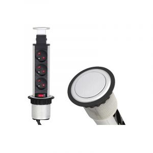 Bloc 3 prises escamotable diam&egrave;tre 60mm c&acirc;ble 1.8M 16A.230V 2P+T noir Synercia