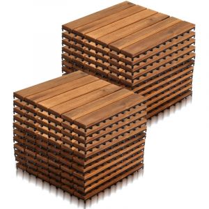 Tolletour - 22x Dalles de terrasse en bois d'acacia Mosaïque 30x30cm Dalle clipsable 2m² balcon jardin extérieur