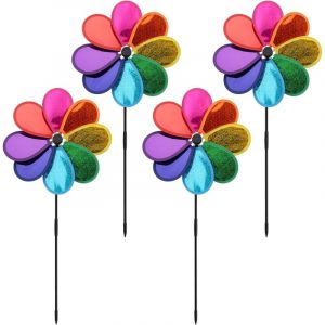 Lot de 4 carillons à Vent en Forme de Fleur 30 cm Arc-en-Ciel Moulin à Vent pour pelouse éolienne Cour Jardin terrasse Balcon Décoration de Jardin